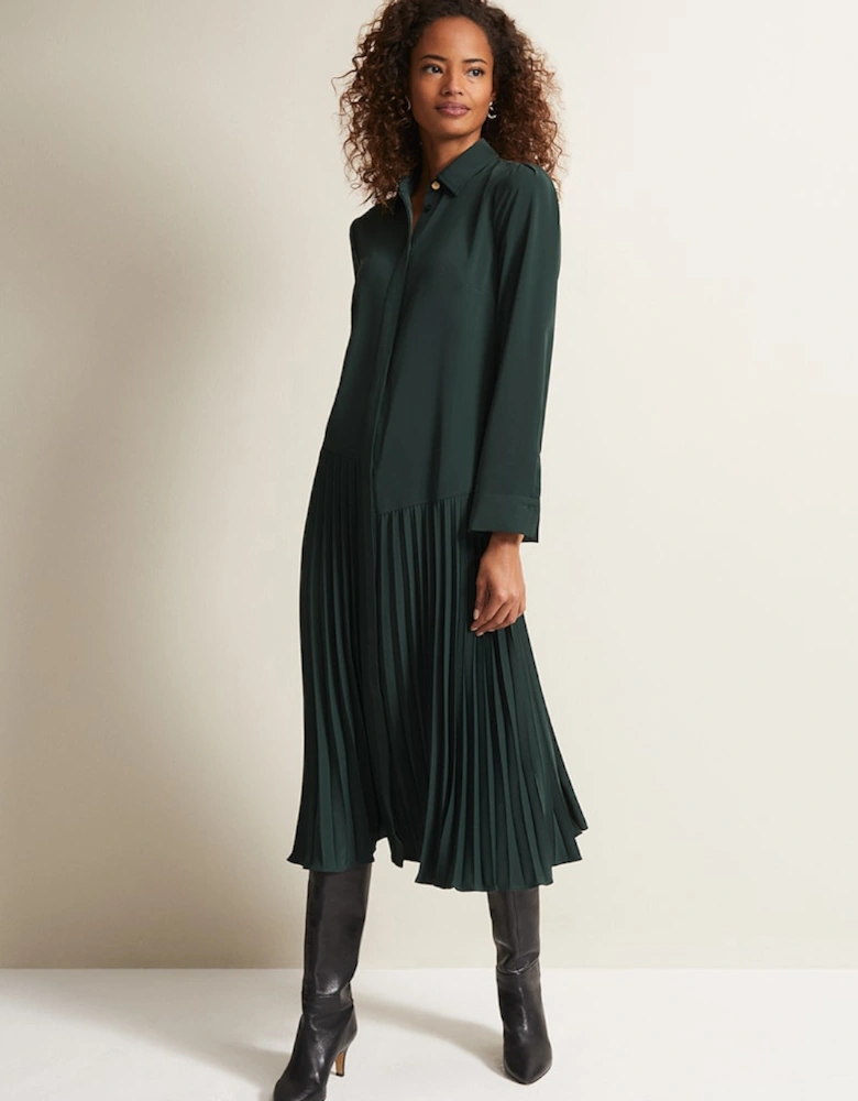 Helena Pleated Shirt Midi Dress