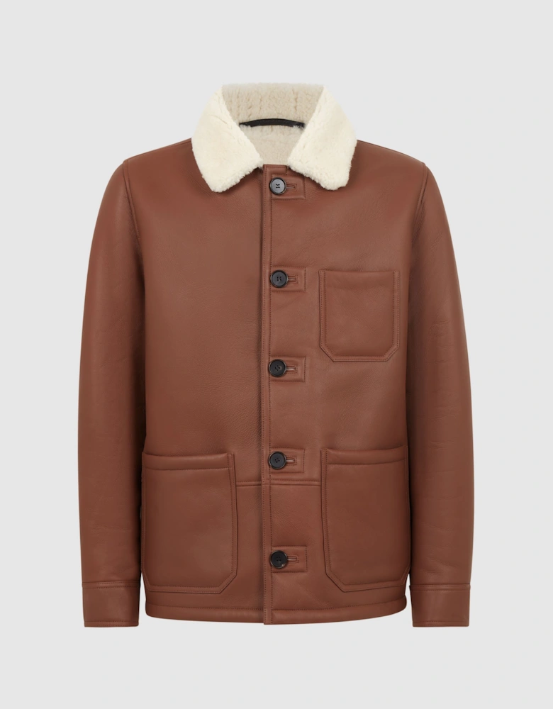 Leather Shearling Button-Through Jacket