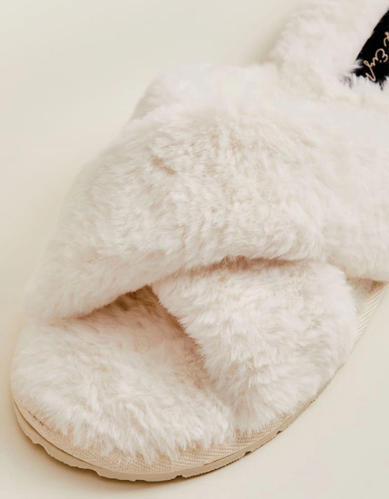 Ivory Faux Fur Slipper Sliders