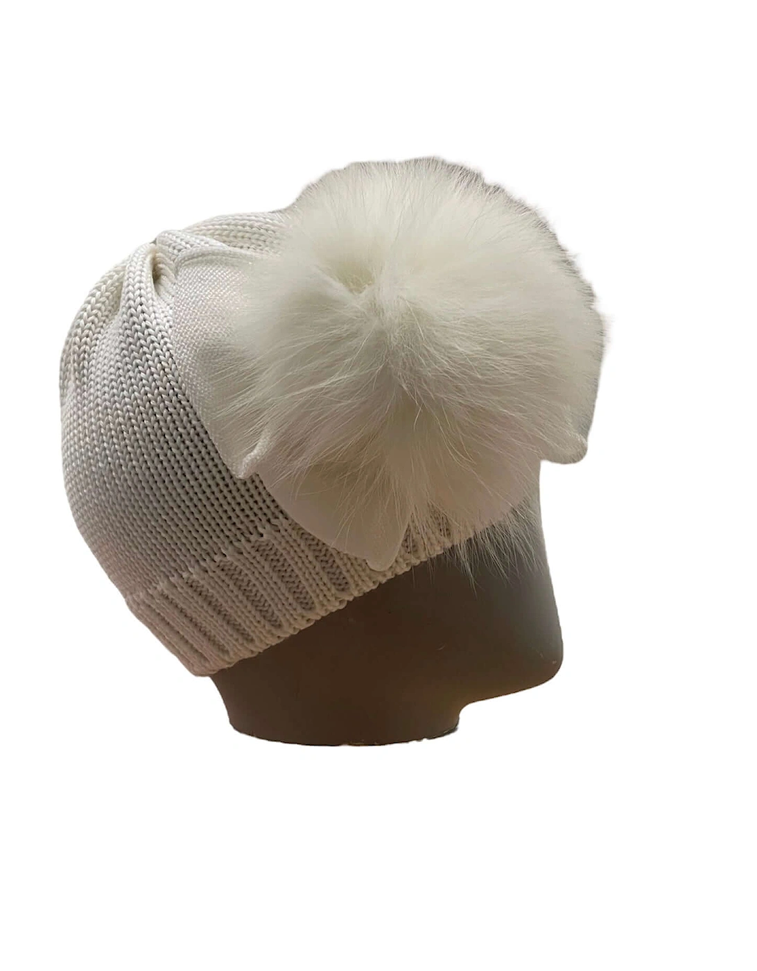 Girls Cream Marino Wool Fur Bow Hat