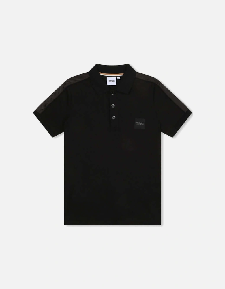 Boys Black Short Sleeve Monogram Polo T-Shirt