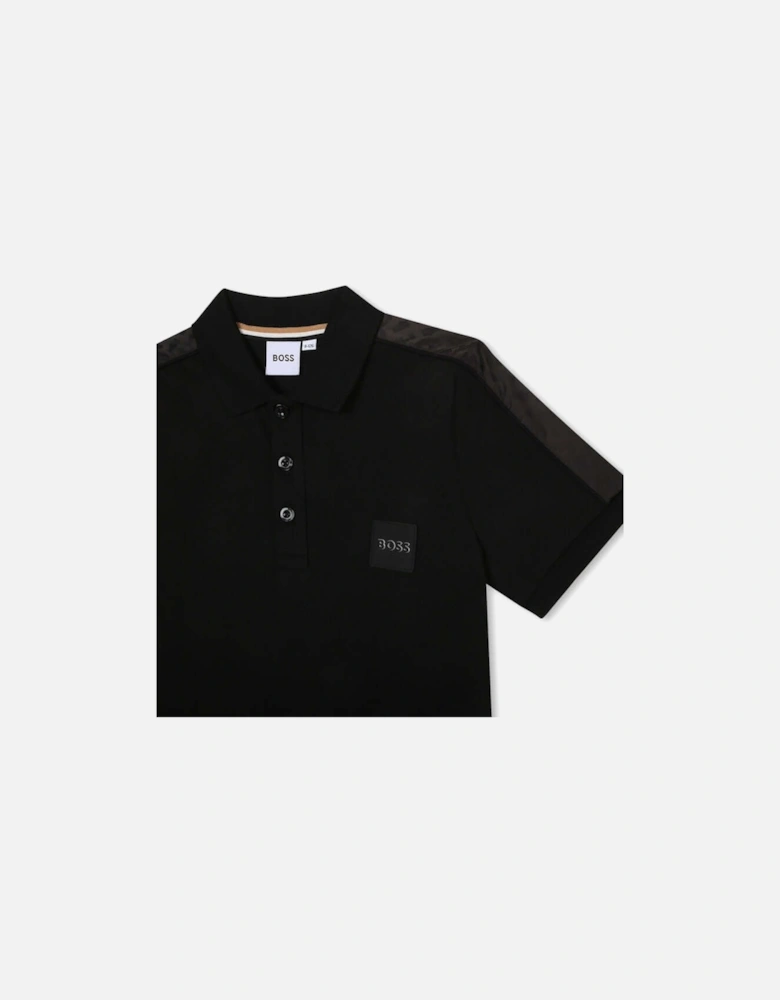 Boys Black Short Sleeve Monogram Polo T-Shirt