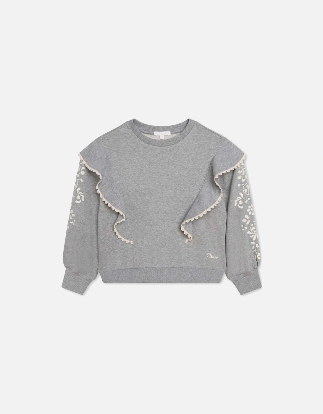 Girls Grey Frill Sweatshirt, 5 of 4