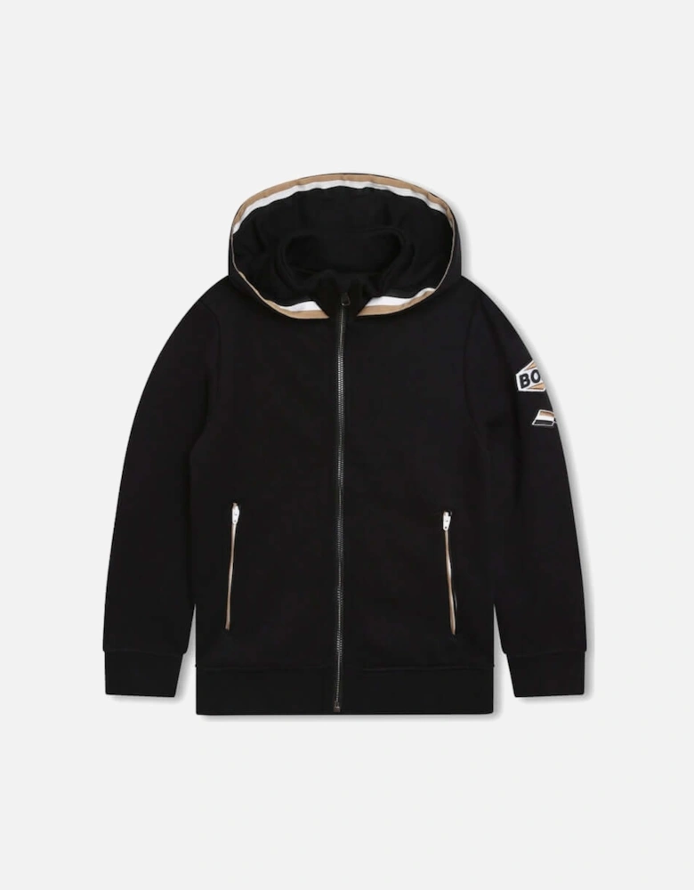 Boys Black Logo Badge Hooded Jacket