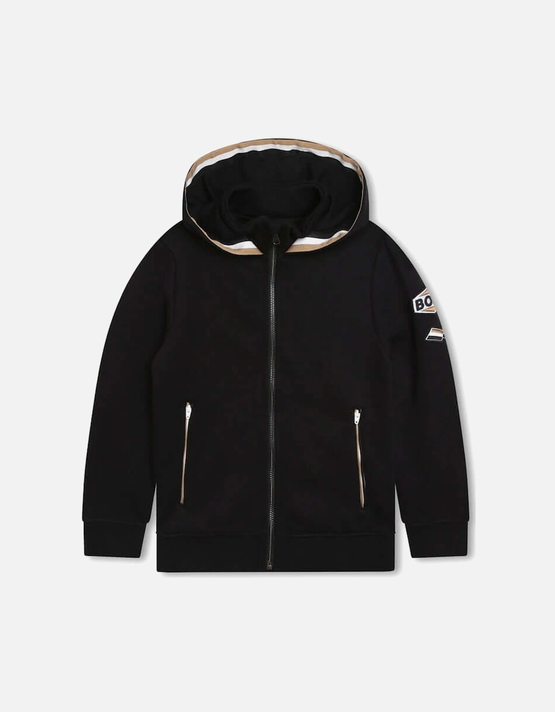 Boys Black Logo Badge Hooded Jacket, 4 of 3