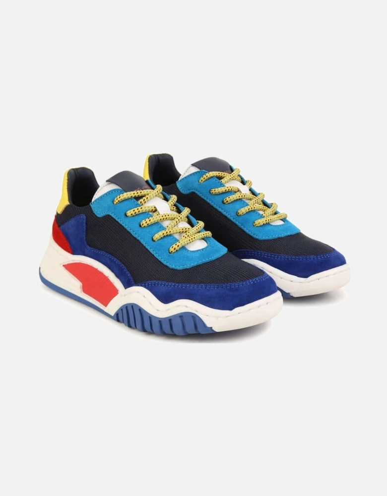 Boys Blue Colour Block Mesh Trainers