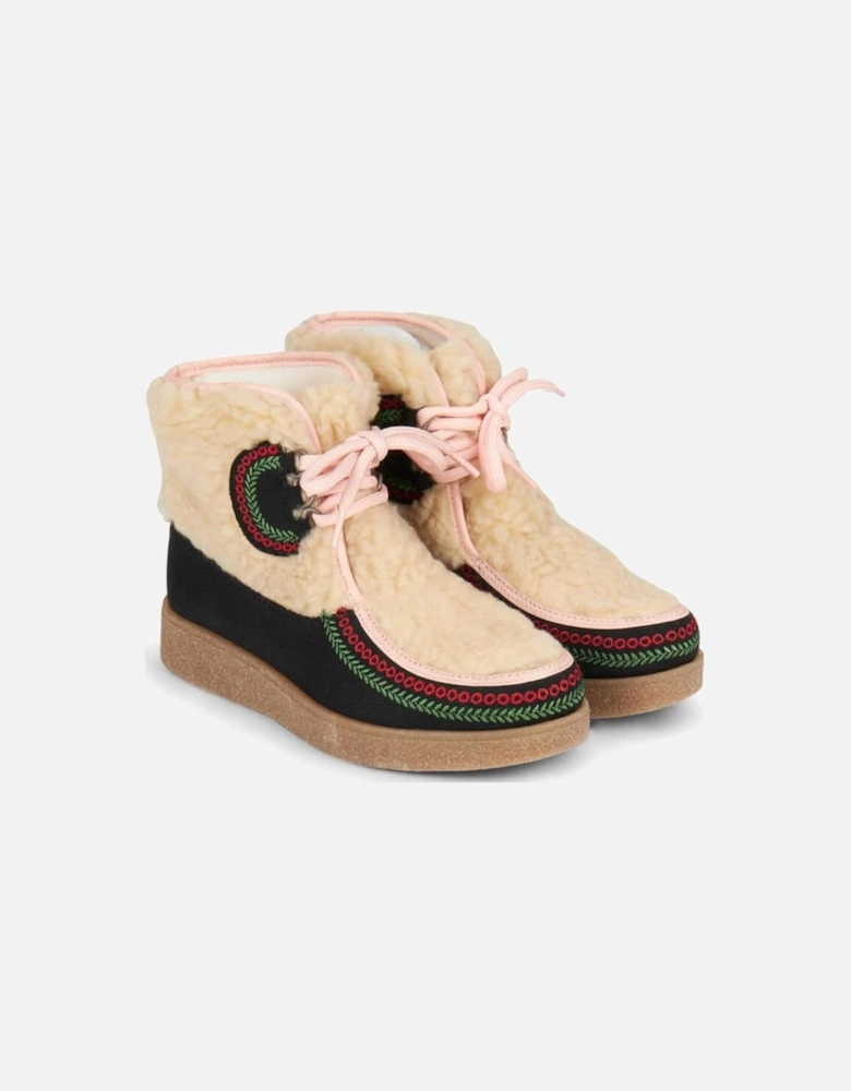Girls Cream Borg Moccasin Ankle Boots