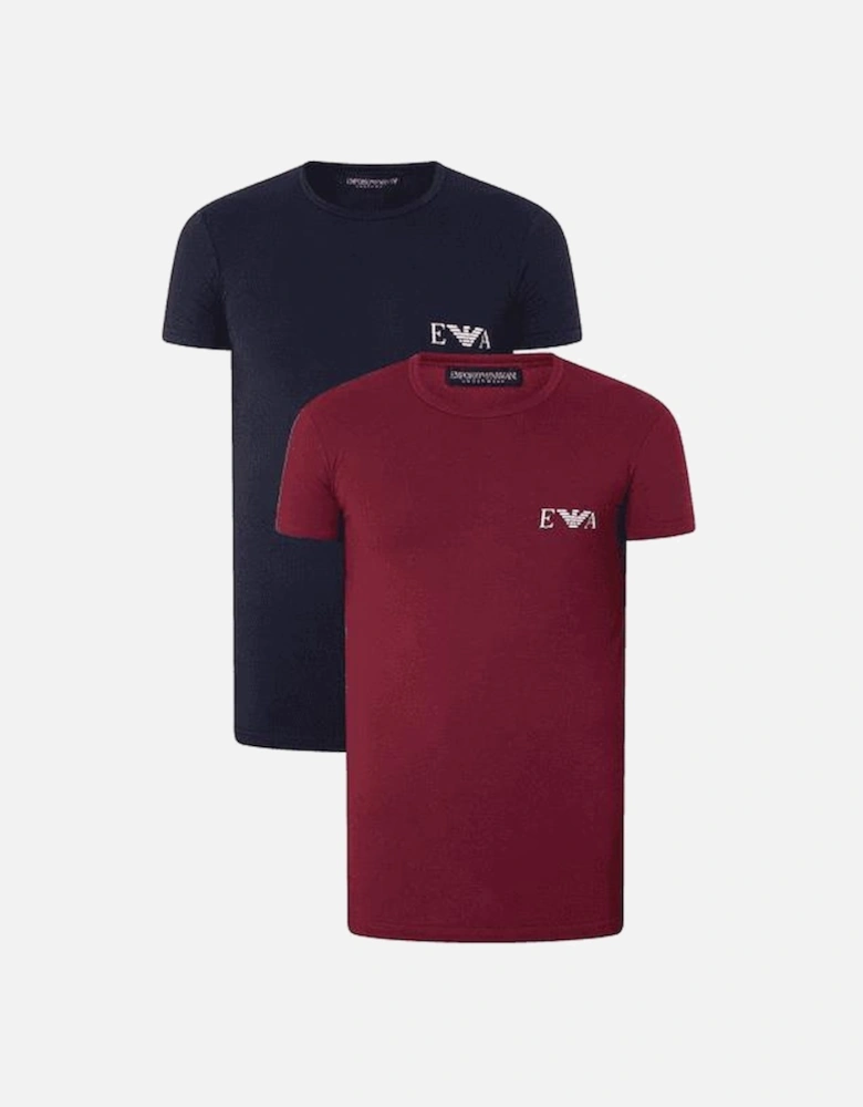 Cotton 2-Pack Round Neck EA Logo Burgundy/Navy T-Shirt