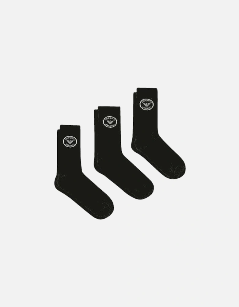 Cotton 3-Pair Circle EA Logo Black Socks