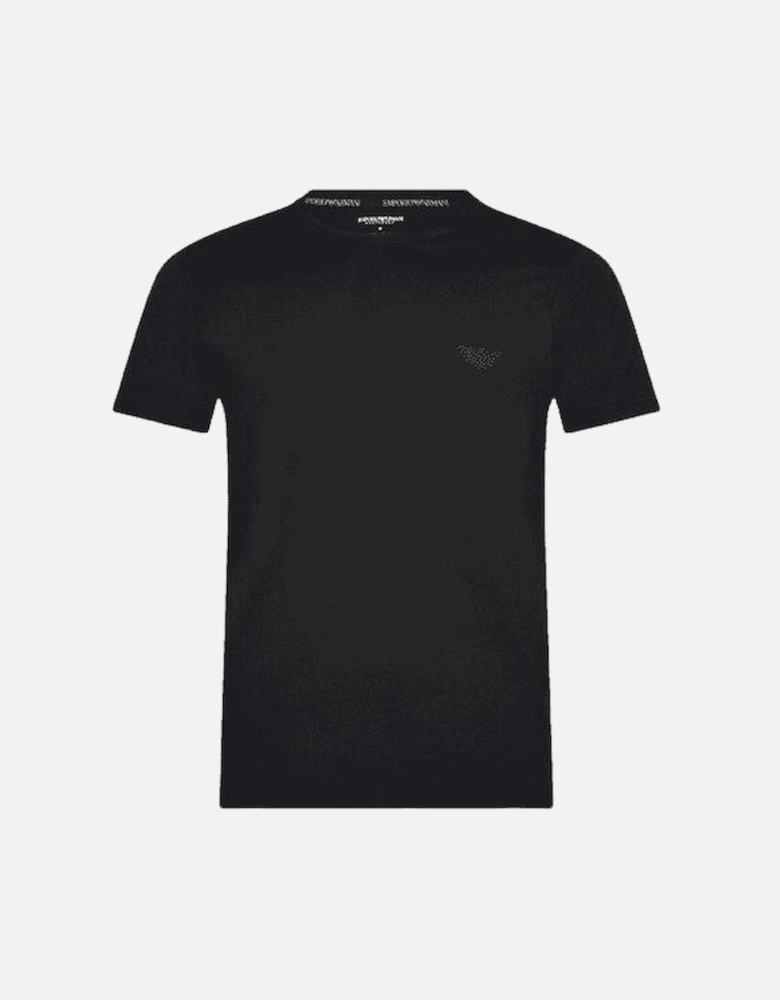 Cotton Rubber Logo Round Neck Black T-Shirt