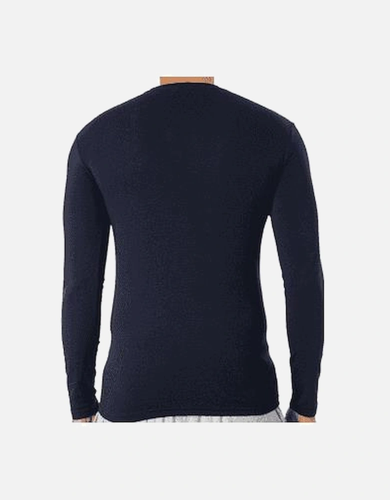 Cotton Print Logo Round Neck Navy Long Sleeve T-Shirt