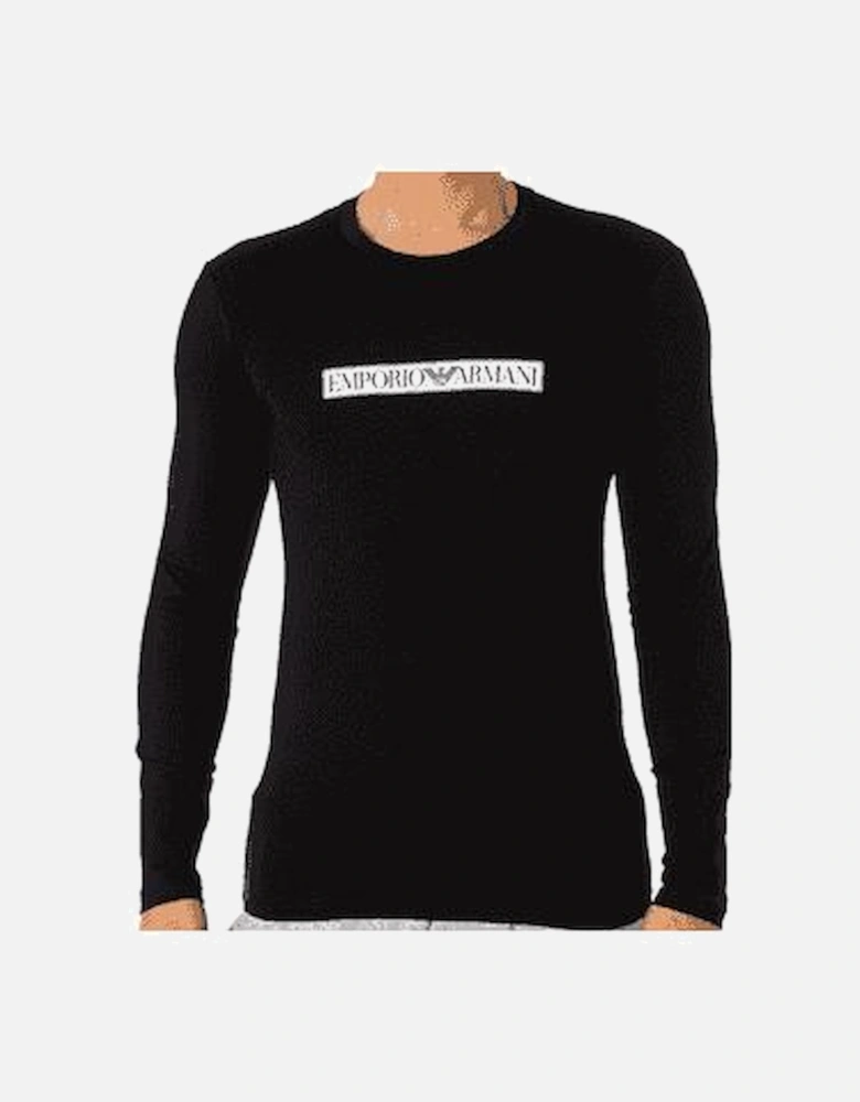 Cotton Print Logo Round Neck Black Long Sleeve T-Shirt