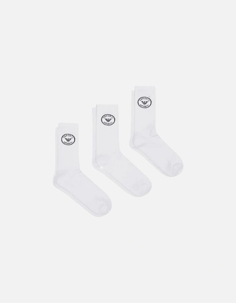 Cotton 3-Pair Circle EA Logo White Socks