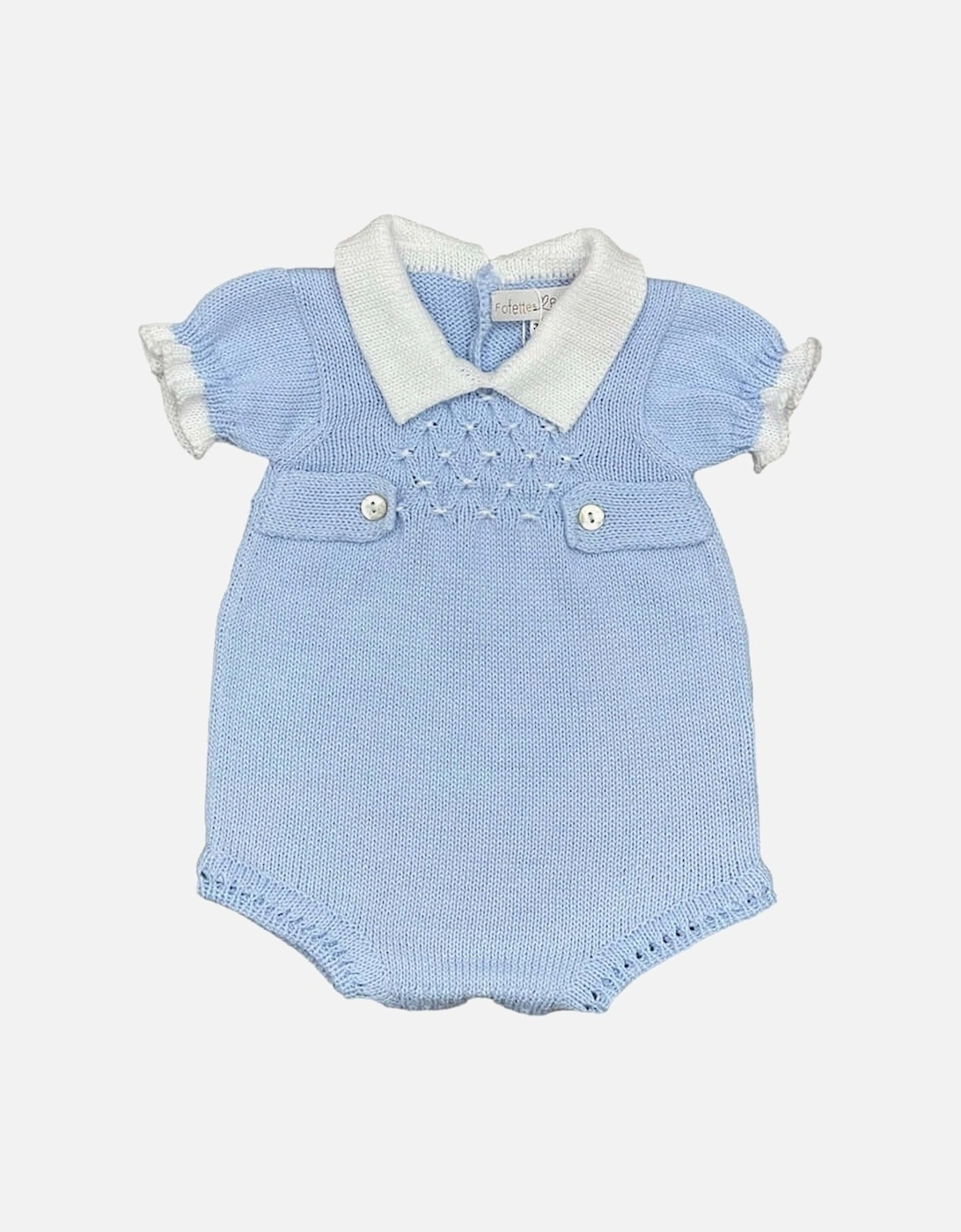 Baby Boys Blue Knitted Smocked Romper, 2 of 1