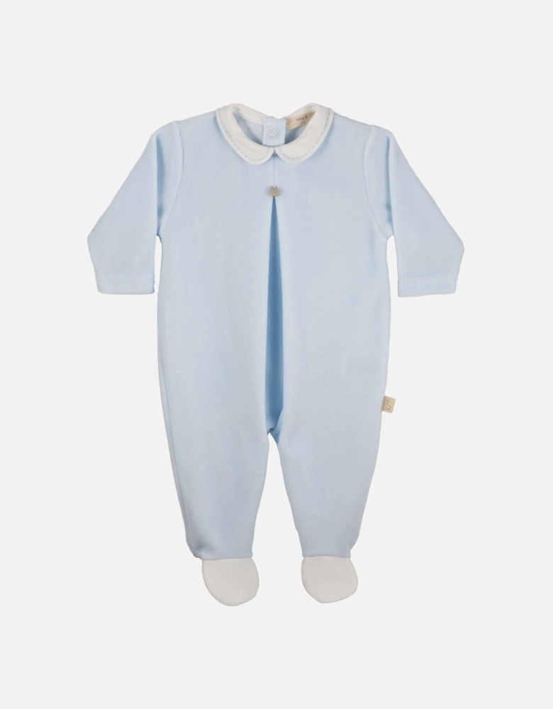 Baby Boys Blue Velour Babygrow