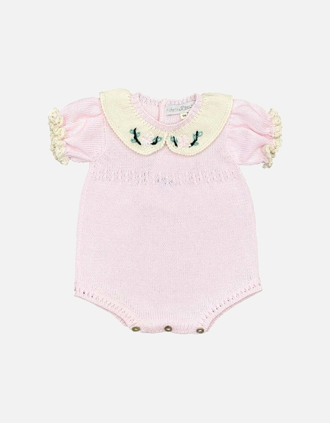 Baby Girls Pink Knitted Romper with Embroidered Flowers, 2 of 1