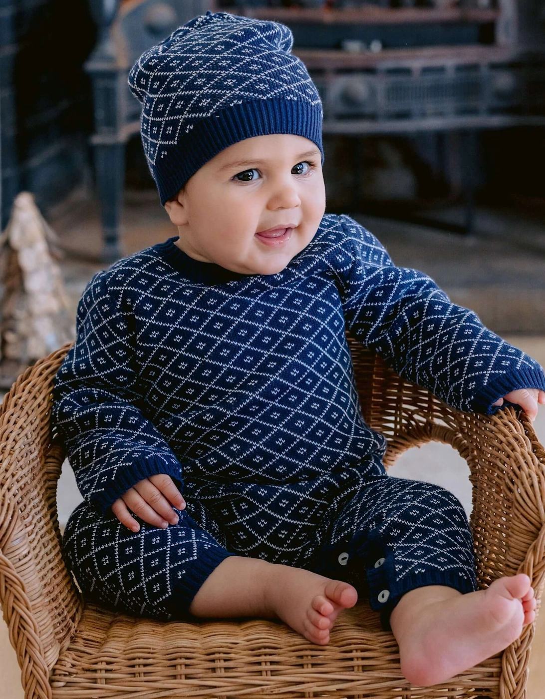Baby Boys Navy Everett Knitted Babygrow Set