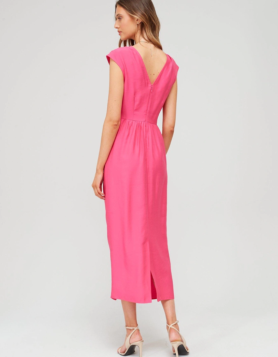 Twist Front Midaxi Dress - Pink
