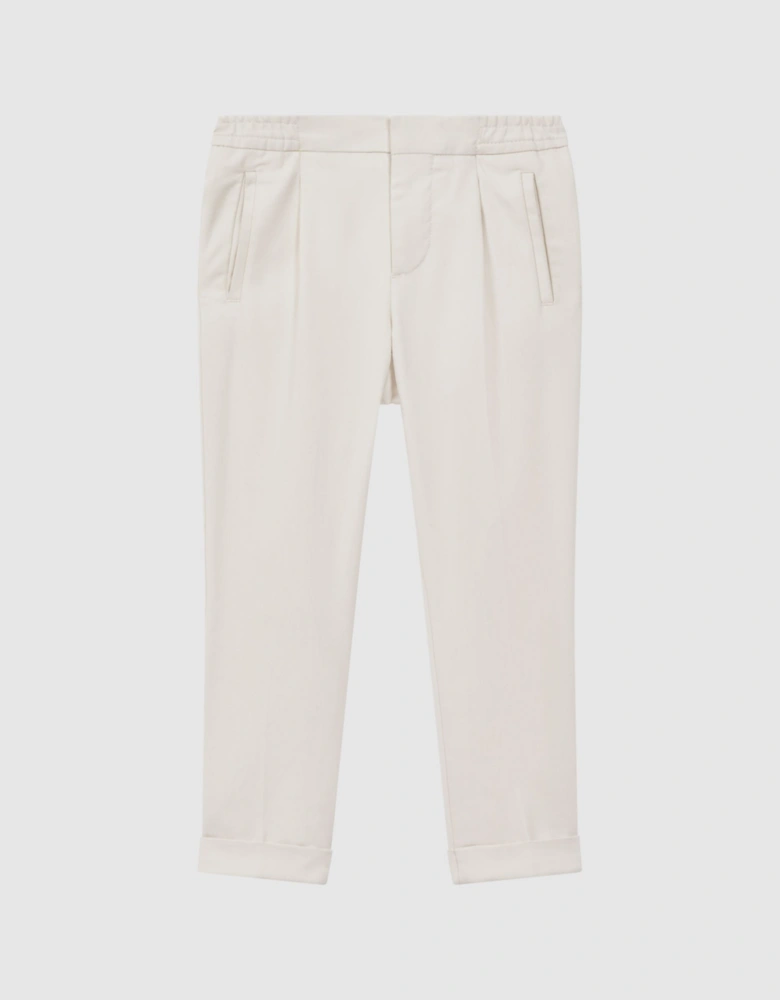 Relaxed Elasticated Trousers with Turn-Ups