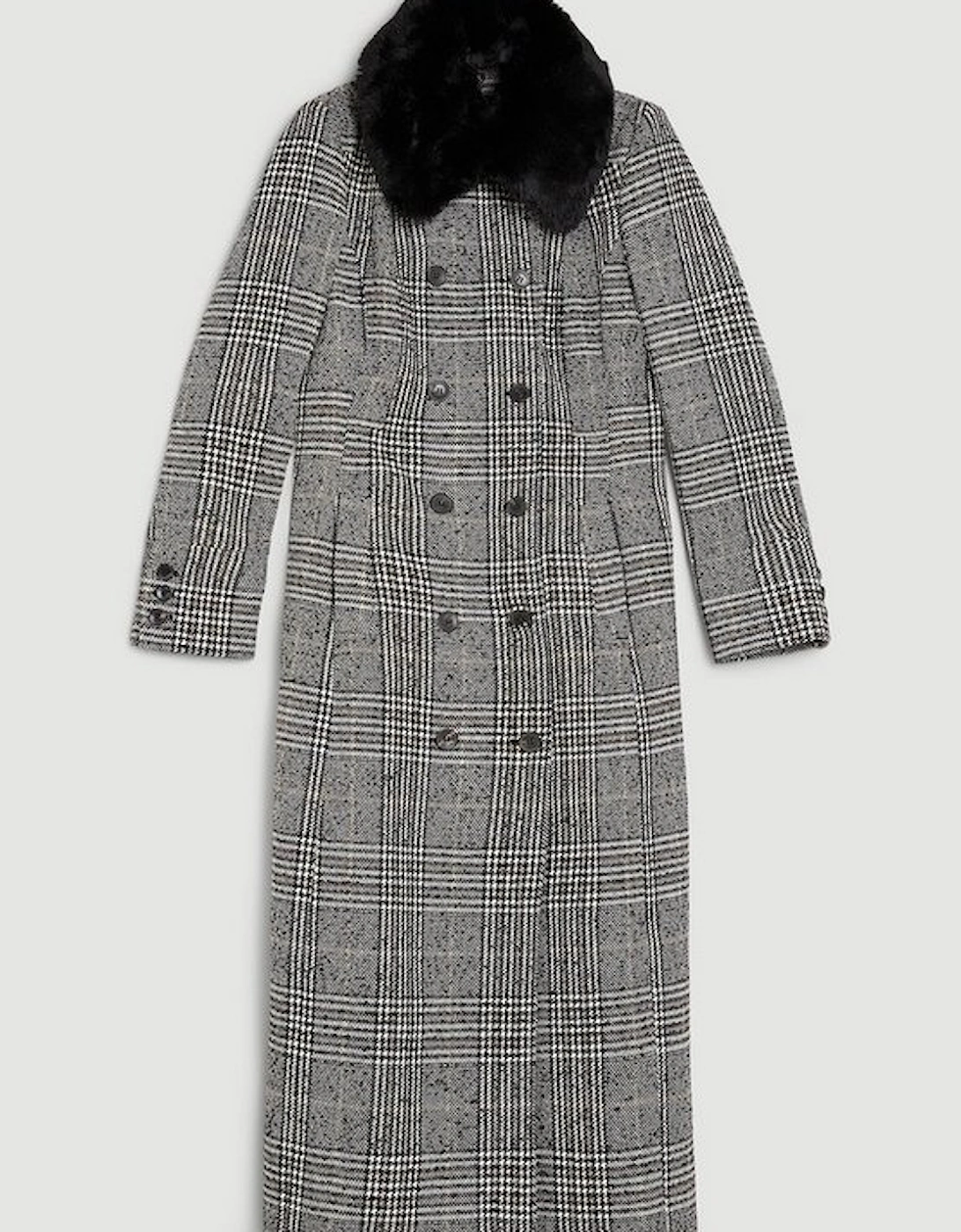 Lydia Millen Tailored Check Faux Fur Collar Maxi Coat