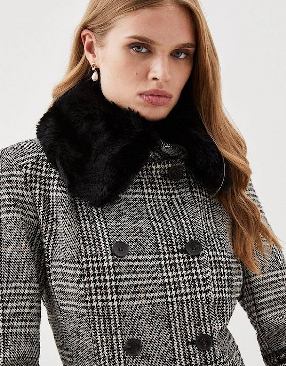 Lydia Millen Tailored Check Faux Fur Collar Maxi Coat