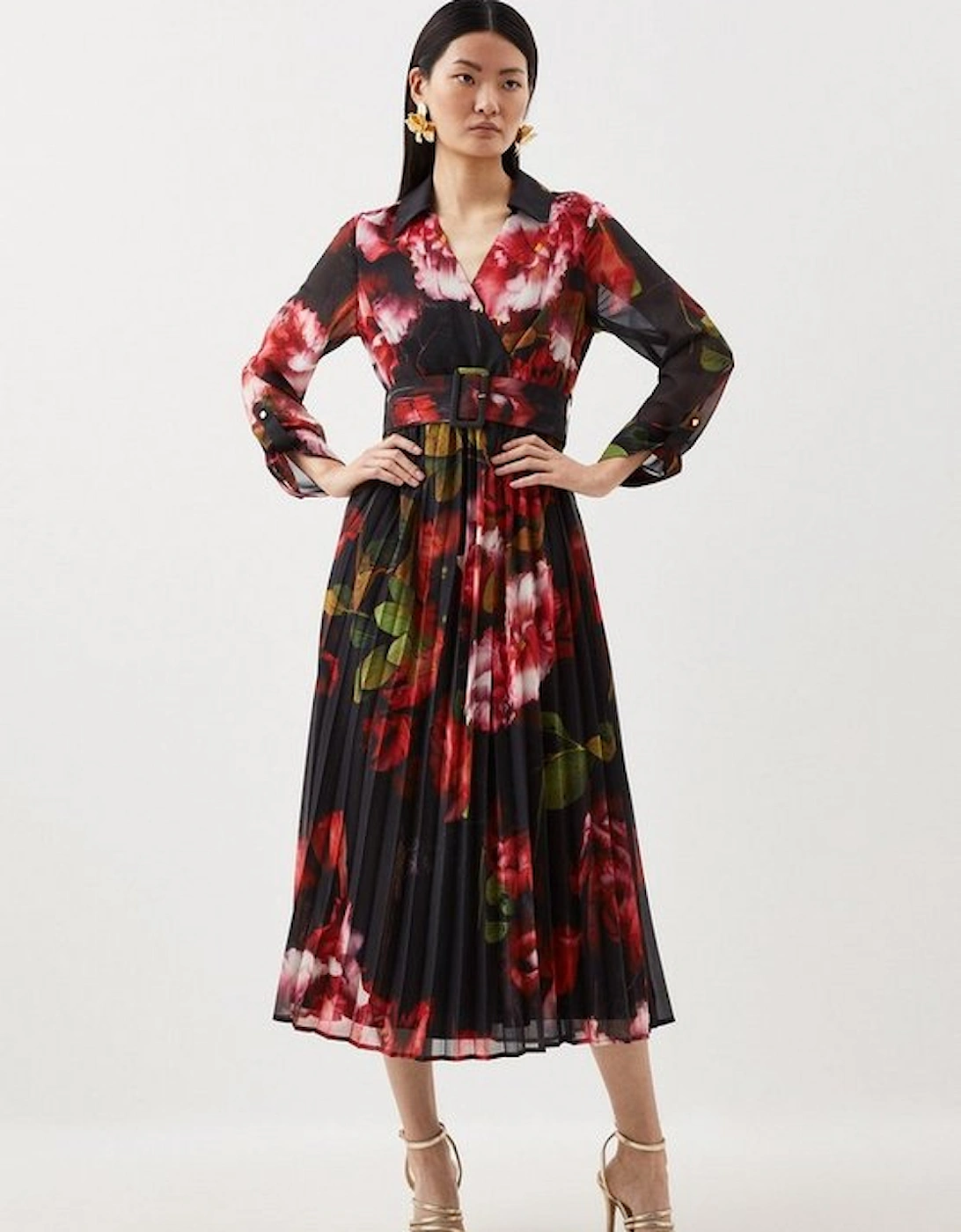 Pleated Georgette Woven Midi Dress, 5 of 4
