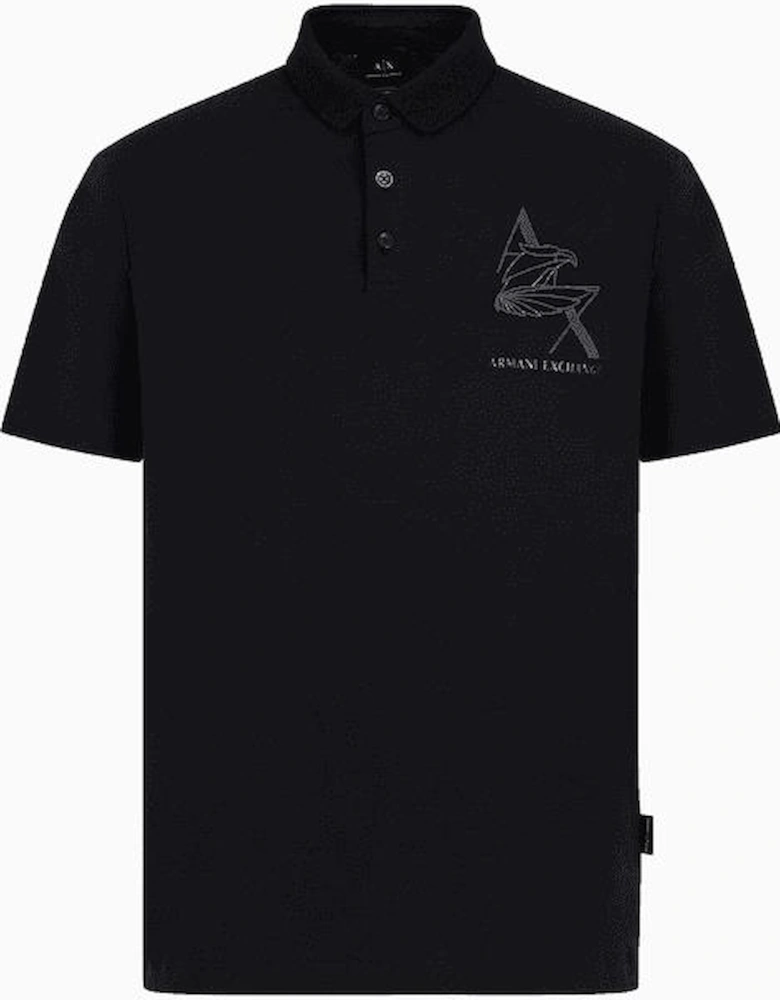 Cotton Embroidered Eagle Logo Black Polo Shirt