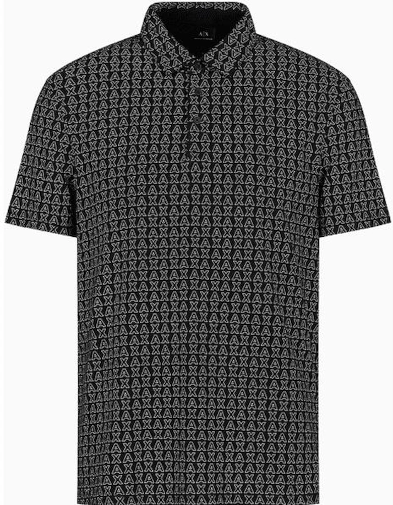 Cotton All Over Logo Black Polo Shirt