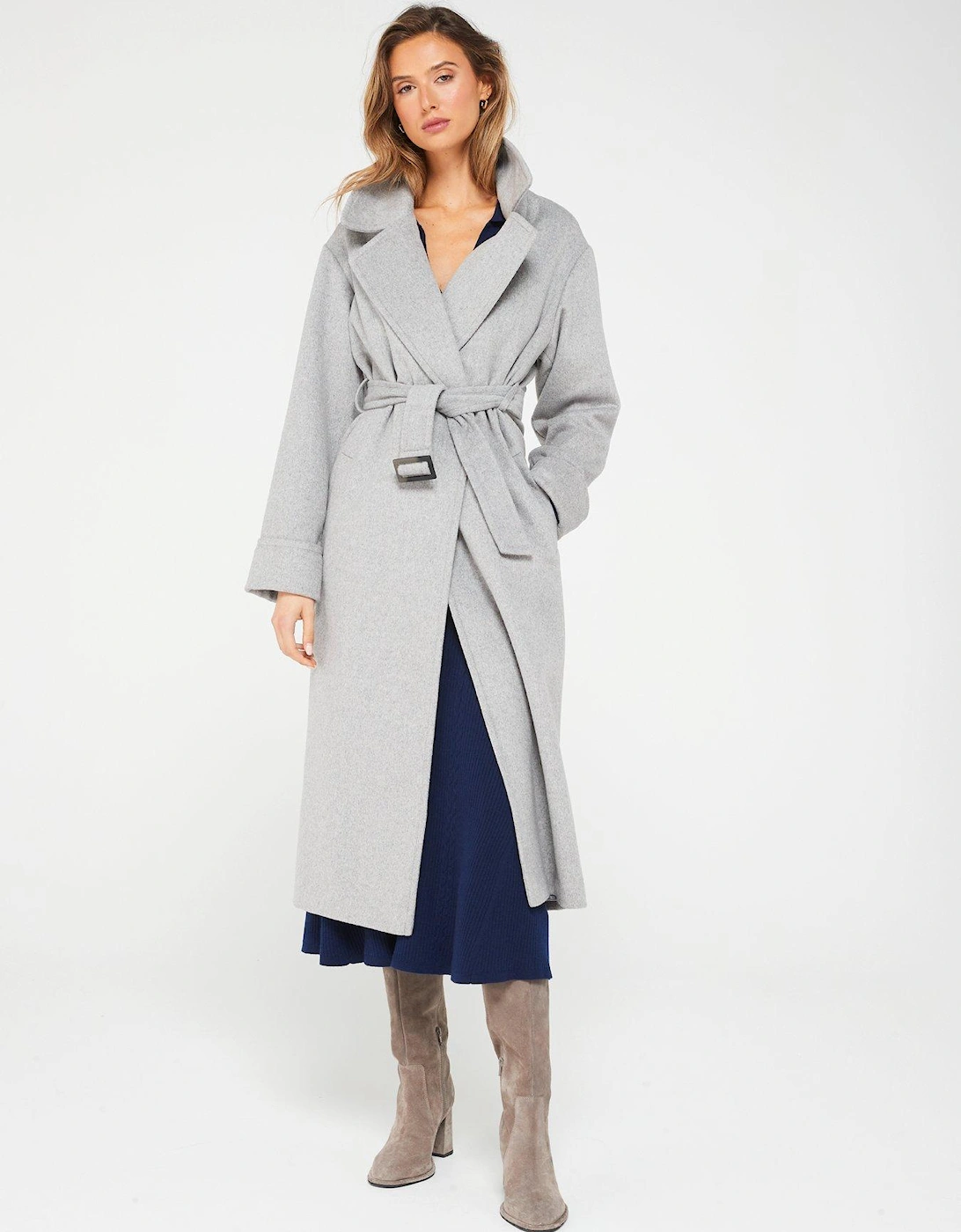 Wool Rich Belted Relaxed Overcoat - Grey, 3 of 2