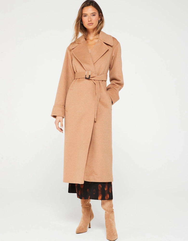 Wool Rich Belted Relaxed Overcoat - Camel