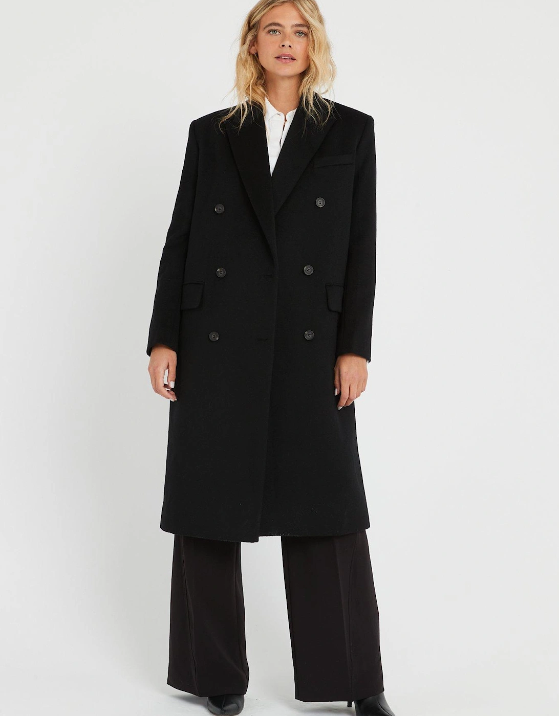 Melton Wool Double Breasted Coat - Black, 3 of 2