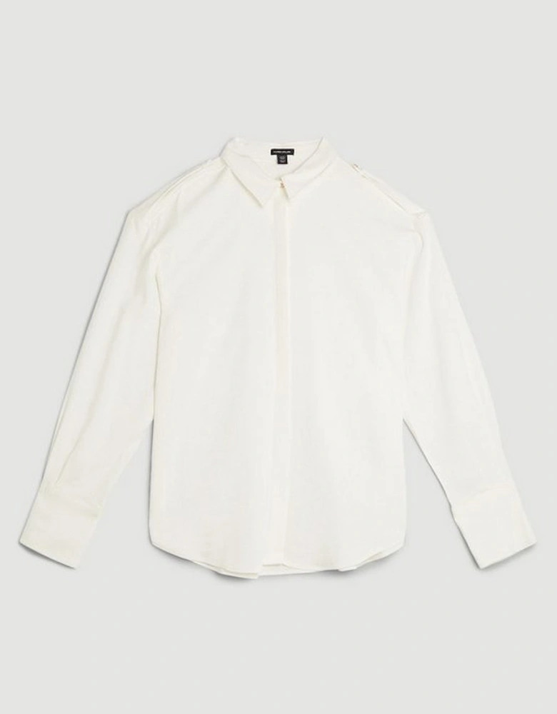 Plus Size Viscose Crepe Long Sleeve Collared Shirt