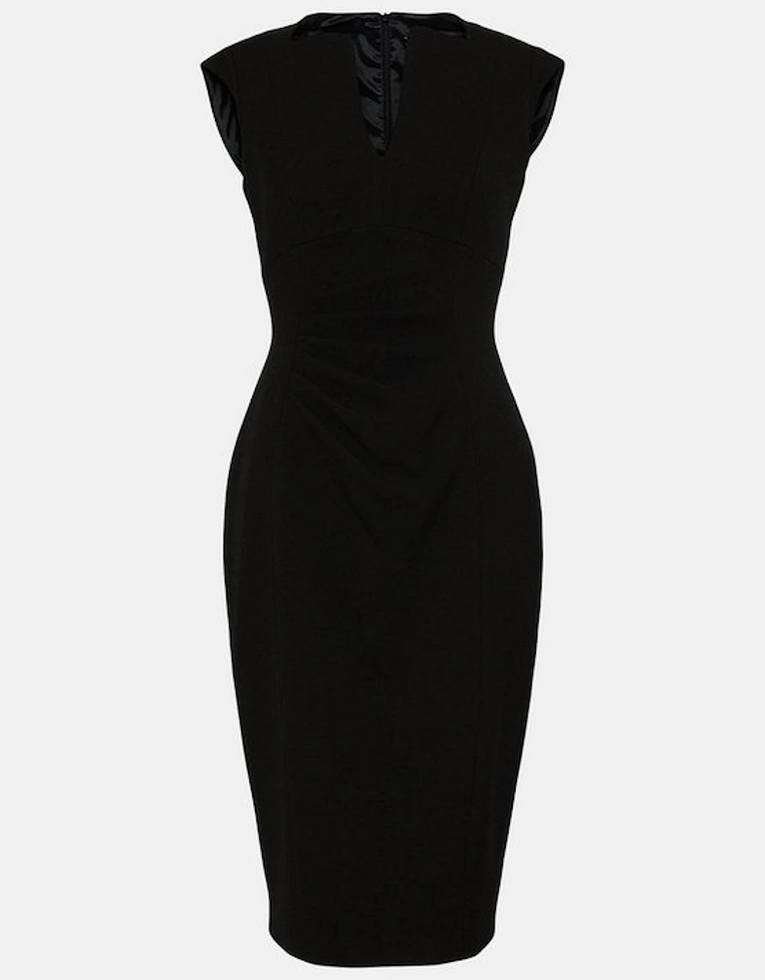 Tailored Structured Crepe Envelope Neck Pencil Midi Dress