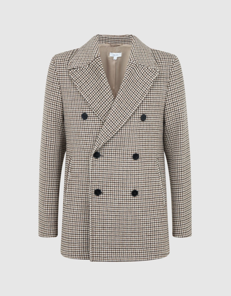 Wool Dogtooth Double Breasted Coat