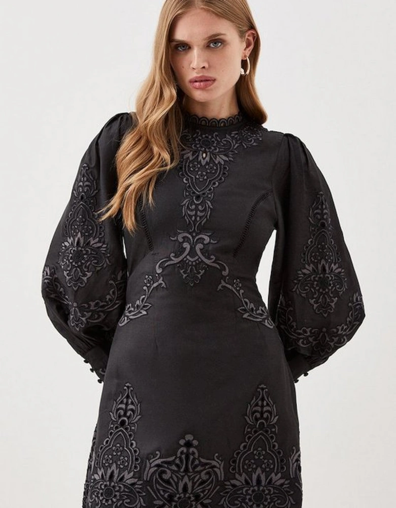 Lydia Millen Petite Cotton Cutwork Embroidered Woven Mini Dress