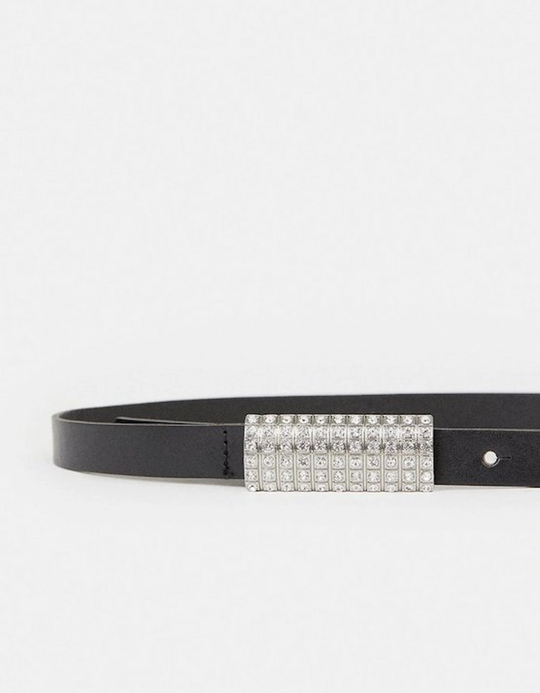 Leather Diamante Buckle Belt