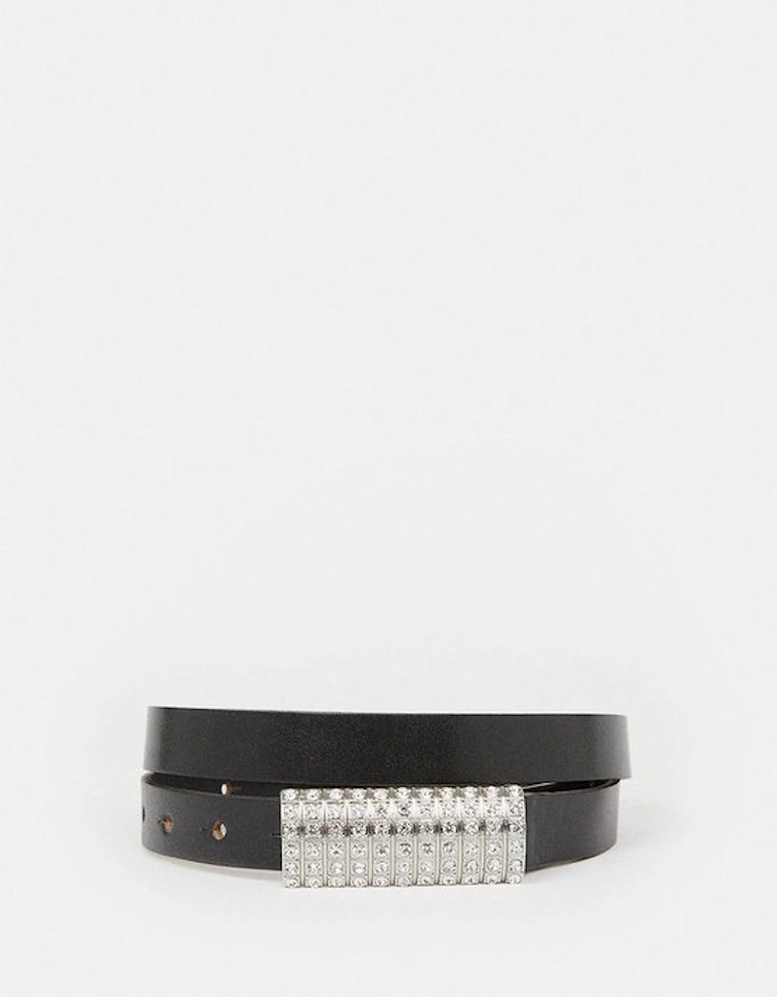 Leather Diamante Buckle Belt