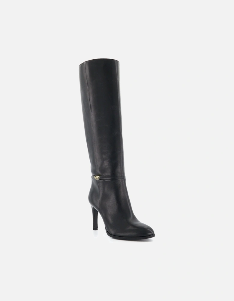 Ladies Symbolic - Branded-Strap Heeled Knee-High Boots