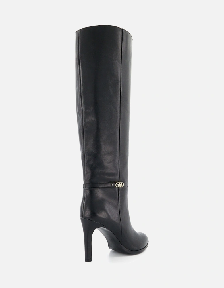 Ladies Symbolic - Branded-Strap Heeled Knee-High Boots