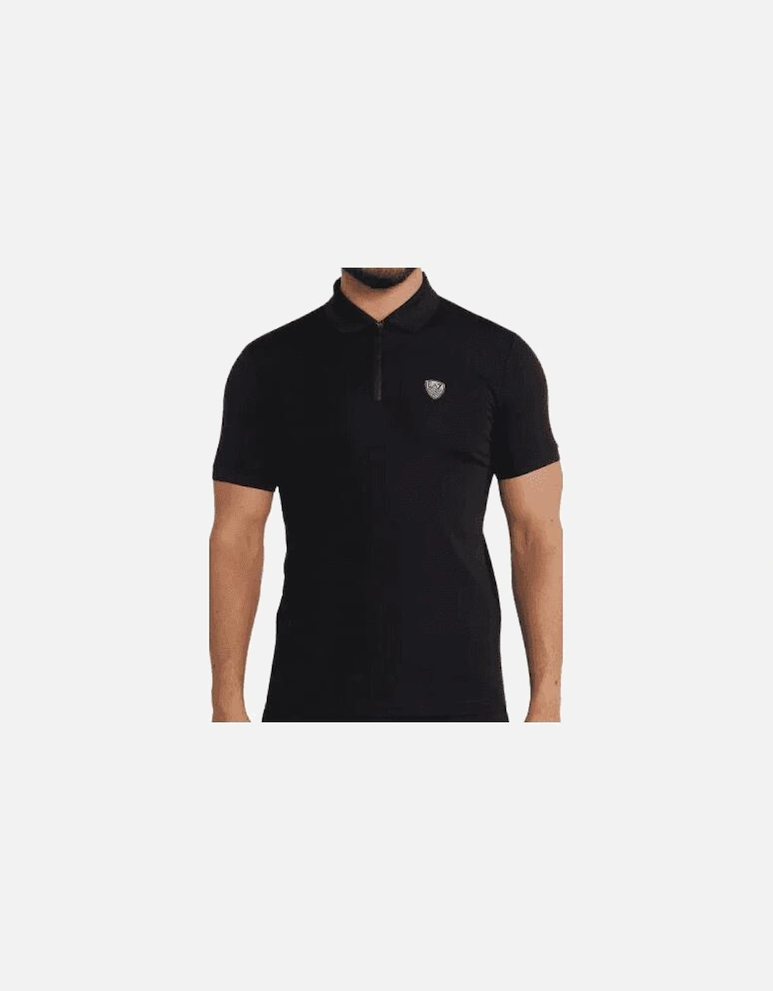 Cotton Badge Logo Quarter Zip Black Polo Shirt