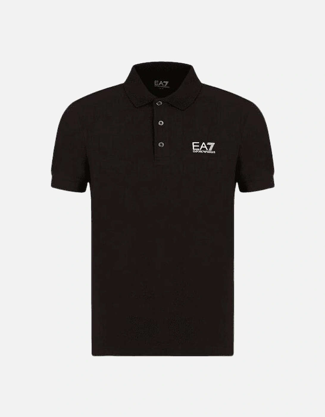 Cotton Print Logo Short Sleeve Black Polo Shirt, 4 of 3