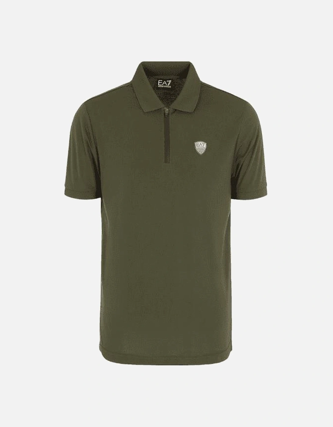 Cotton Badge Logo Quarter Zip Green Polo Shirt, 2 of 1