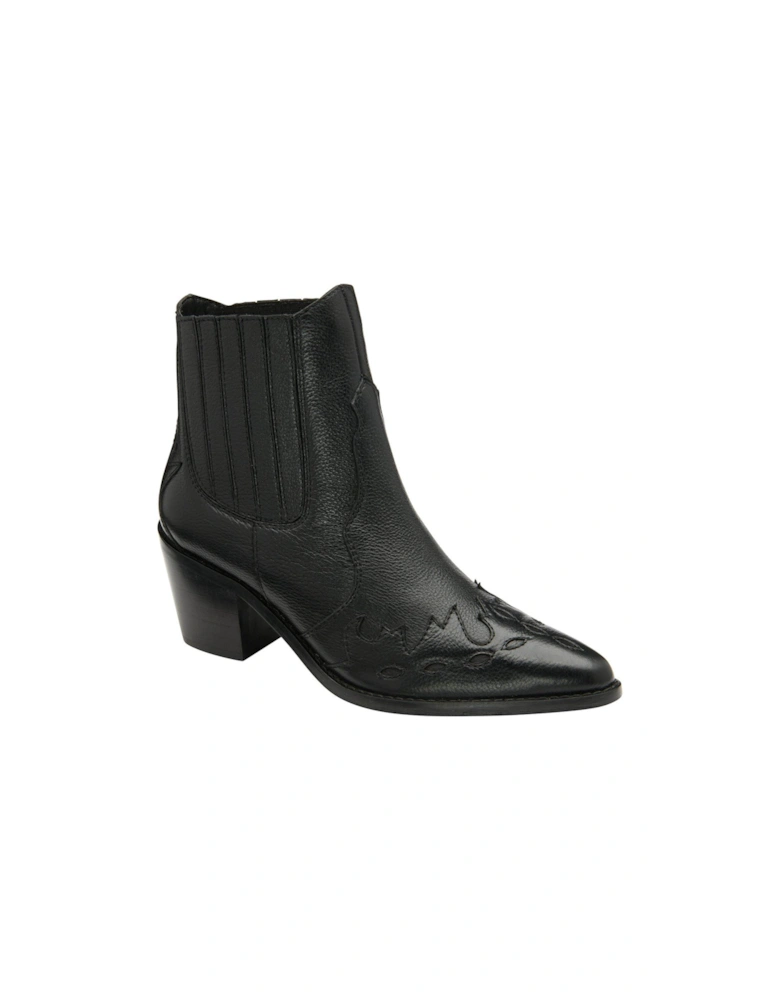 Galmoy Black Leather Western Ankle Boot