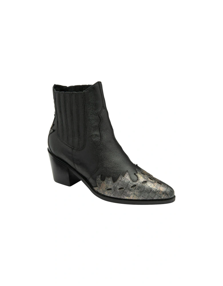 Galmoy Black Leather/metallic Foil Western Ankle Boot