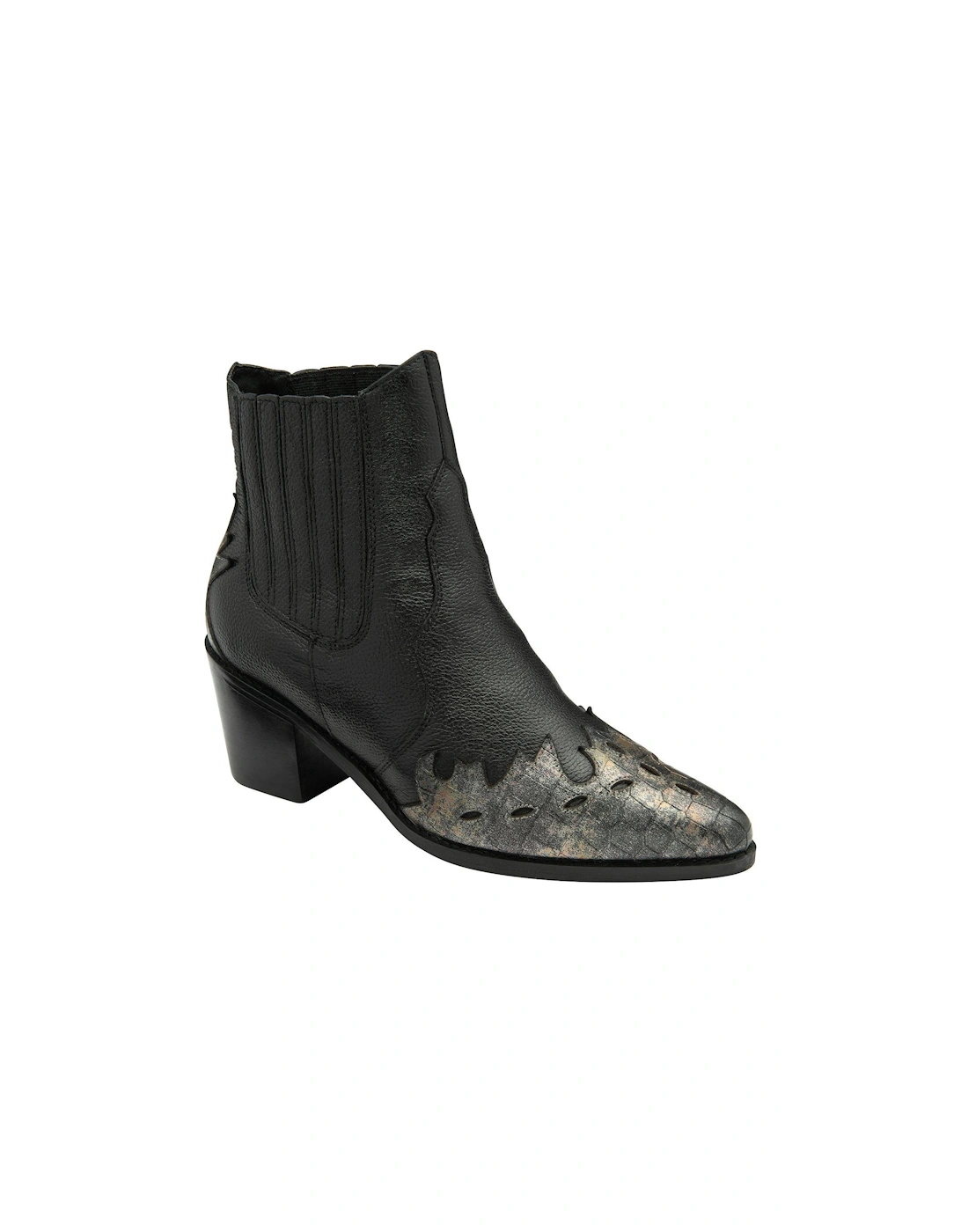 Galmoy Black Leather/metallic Foil Western Ankle Boot, 2 of 1