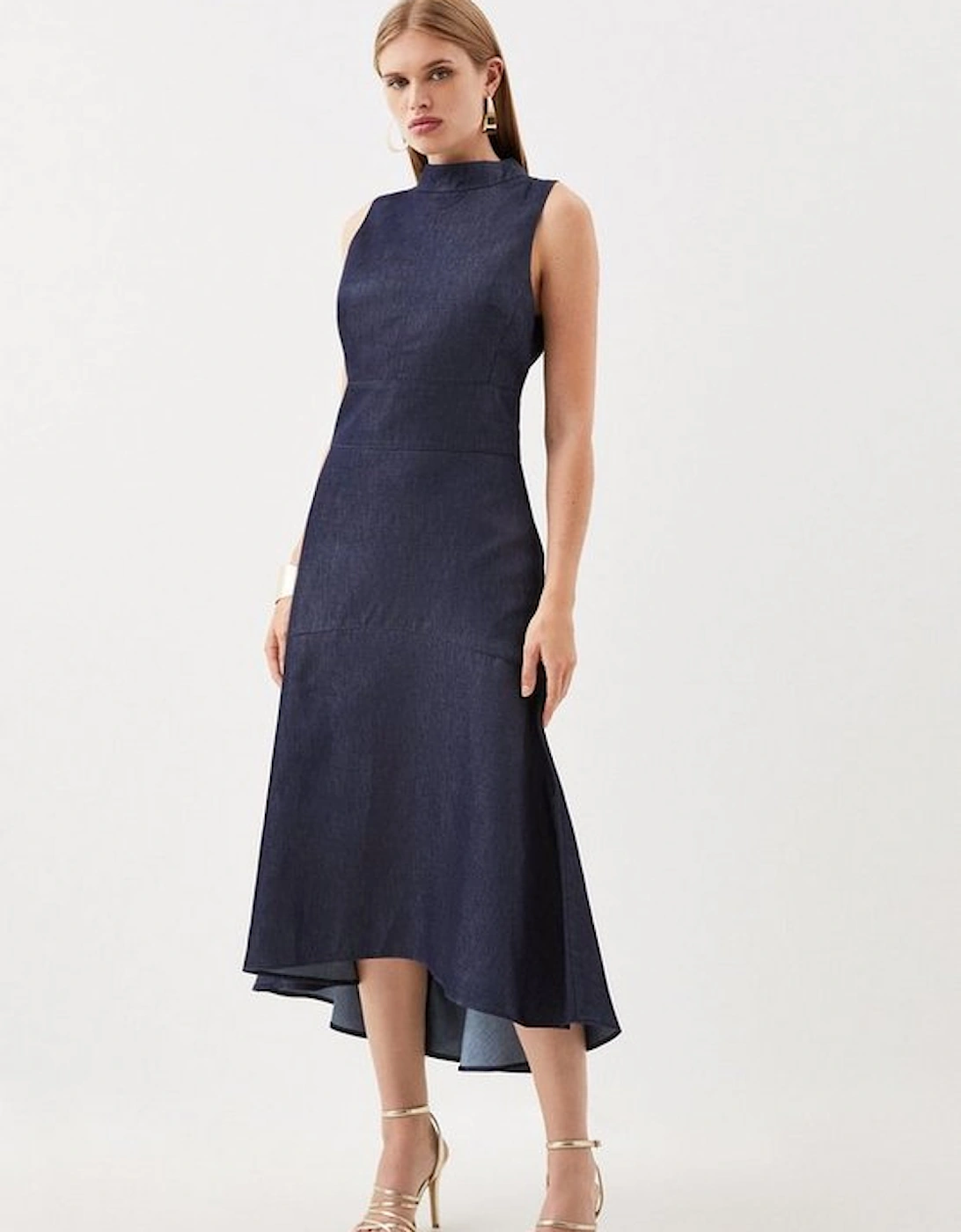 Tailored Denim High Low Midi Dress, 5 of 4