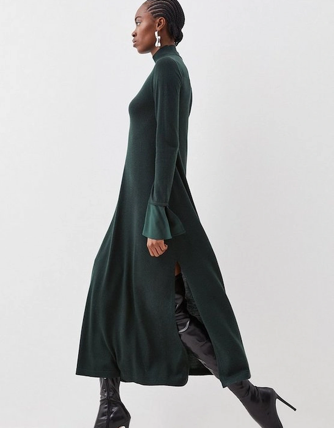Tall Silk Cuff Maxi Knit Merino Dress