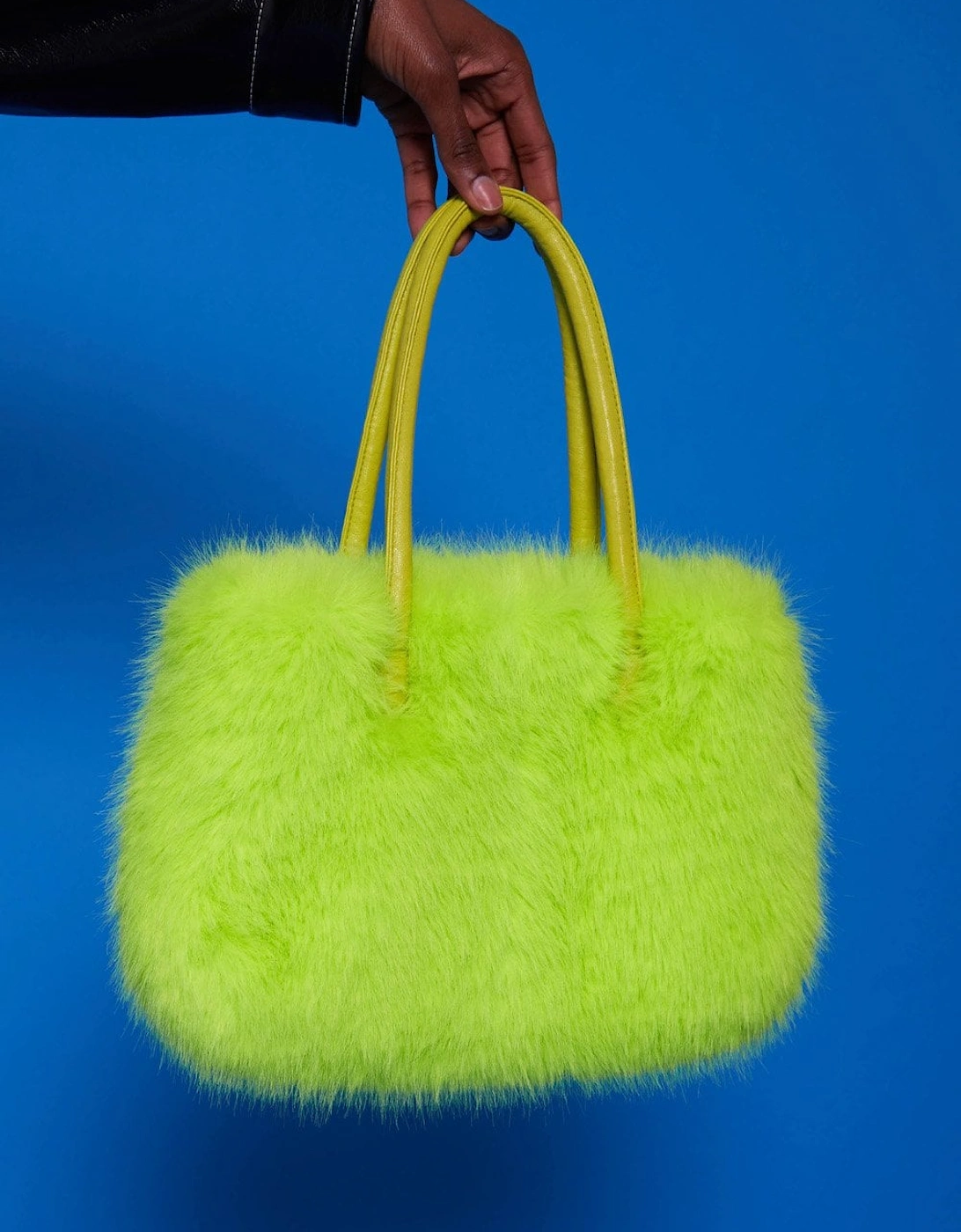 Lime Eco Bamboo Faux Fur Tote Bag