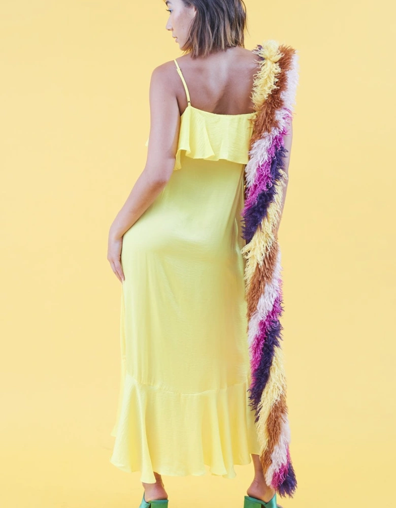 Yellow Silk Blend Maxi Ruffle Dress