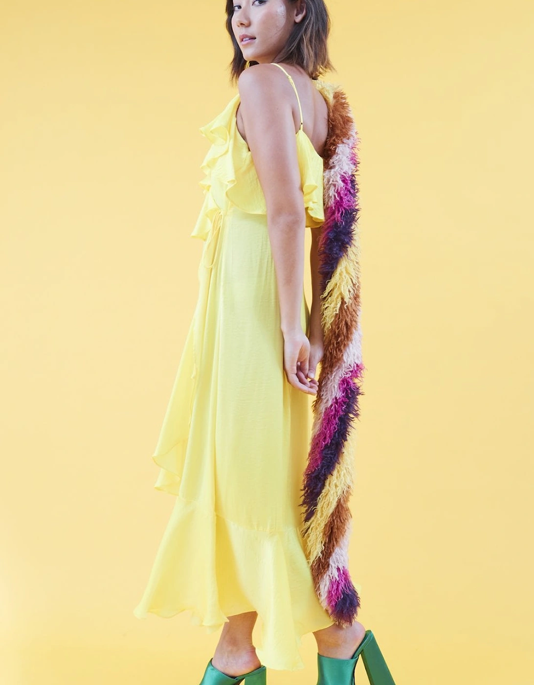 Yellow Silk Blend Maxi Ruffle Dress